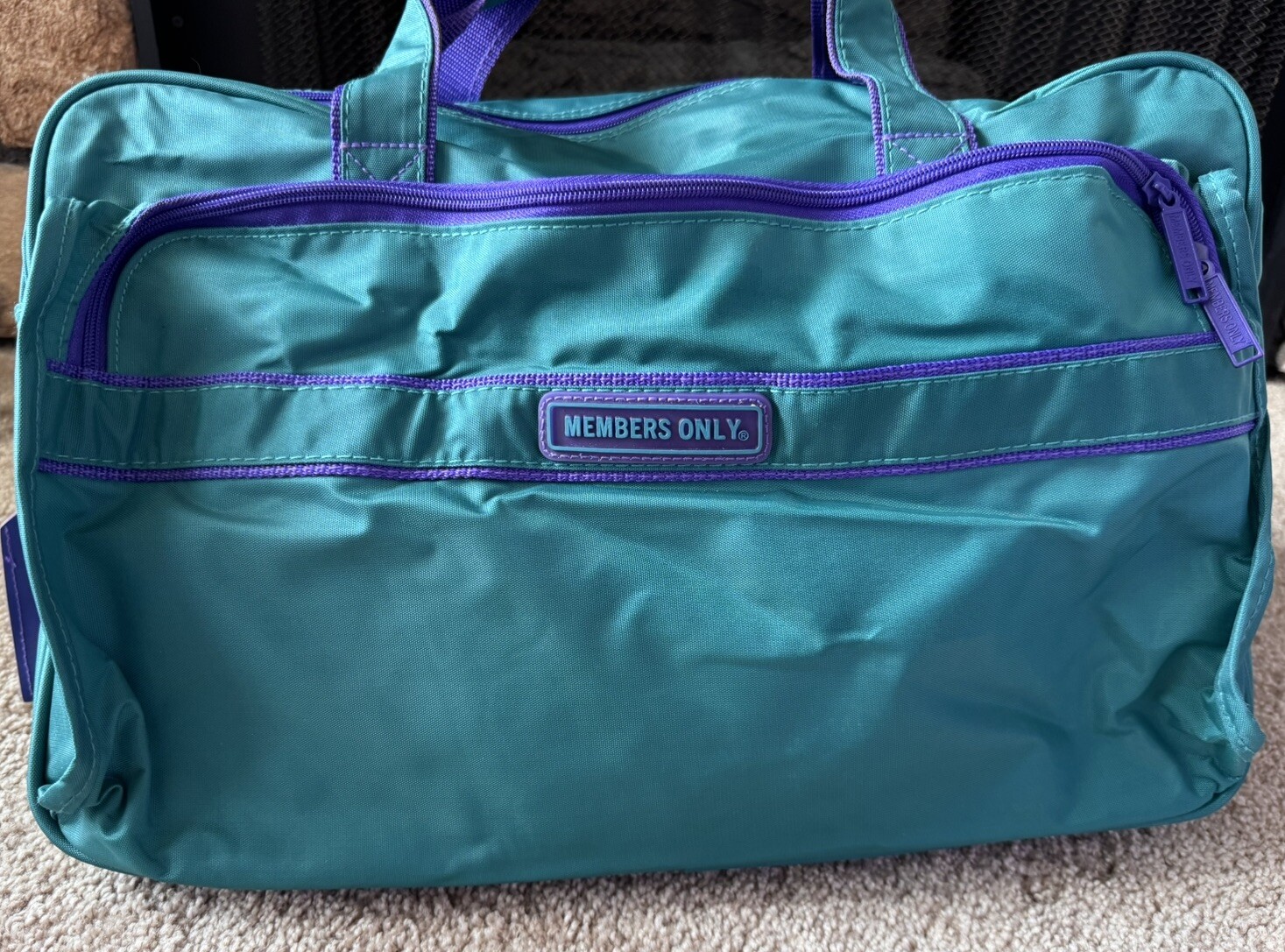 Members Only Bag Vintage 80s Duffel Bag Suitcase Teal and Purple