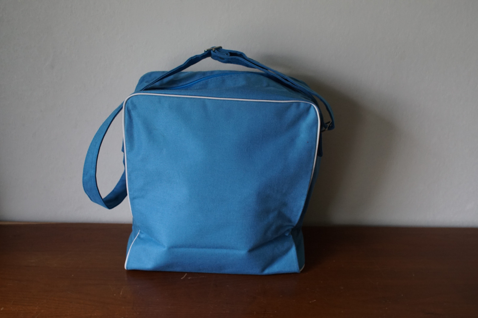 Vintage Baby Blue Striped Canvas/Vinyl Travel Bag Kollander Travel Pittsburgh PA