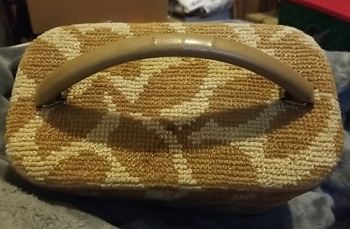 Vintage Jewelry Travel Makeup Train Case Carpet Bag Covered Tapestry MCM