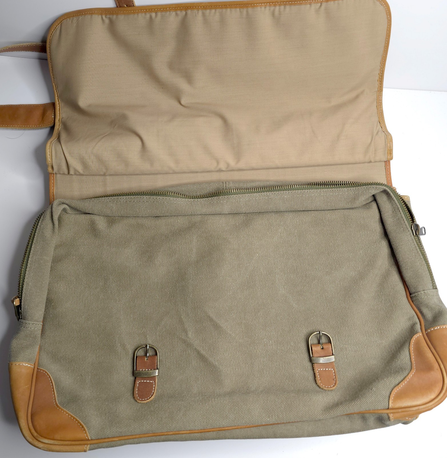 Vintage Safari Style Travel Bag Portfolio Canvas Leather Strap Case