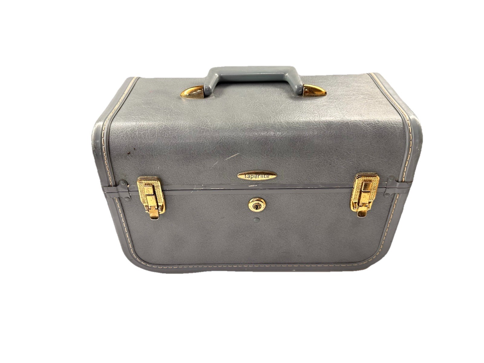 Vintage Taperlite Train Case Blue Carry-On Makeup Cosmetic Luggage No Key