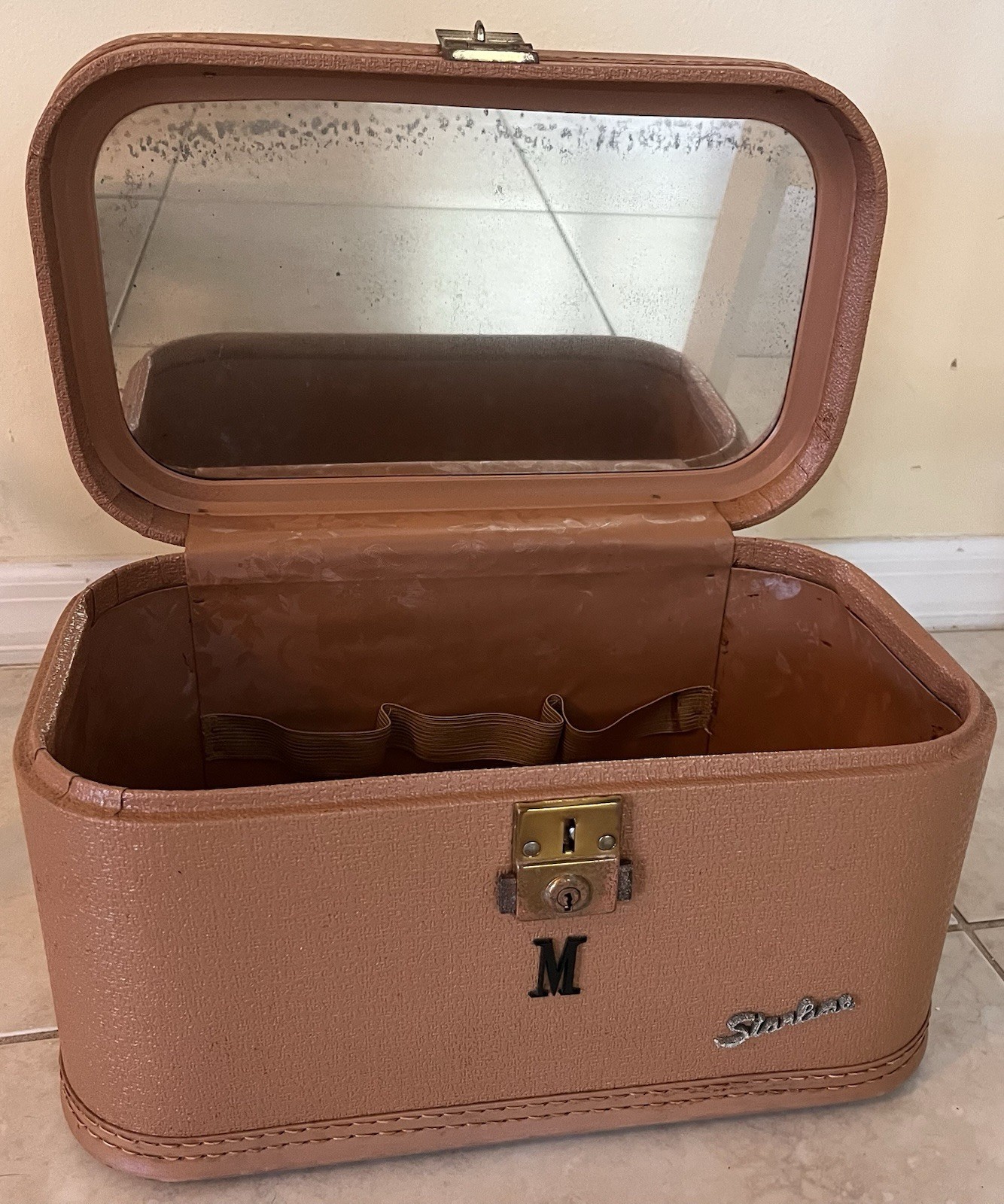 Vintage, Mid Century, Lady Baltimore Starline Tan Train Case With Mirror