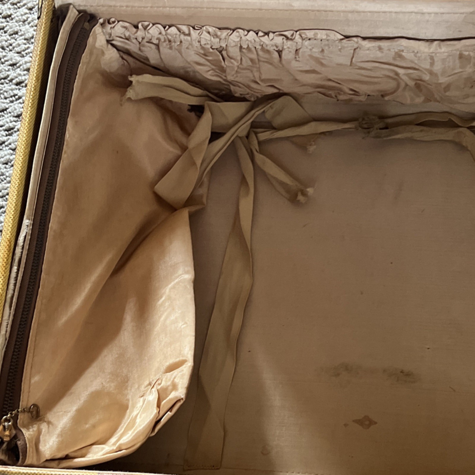 Belber Vintage Hard Canvas Leather Suitcase Beige Brown Travel Luggage-read!