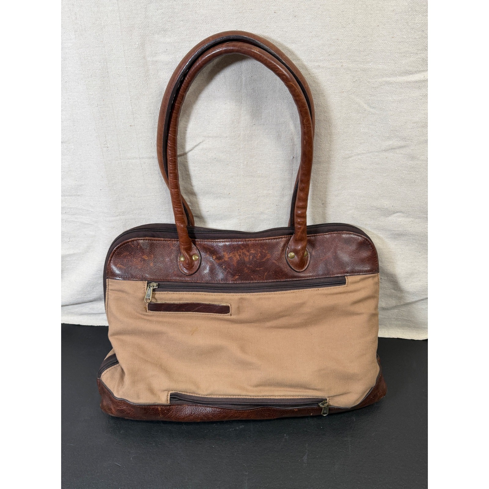 Duluth Trading Co Travel Bag Unisex Large Brown Vintage Canvas Leather Trolley