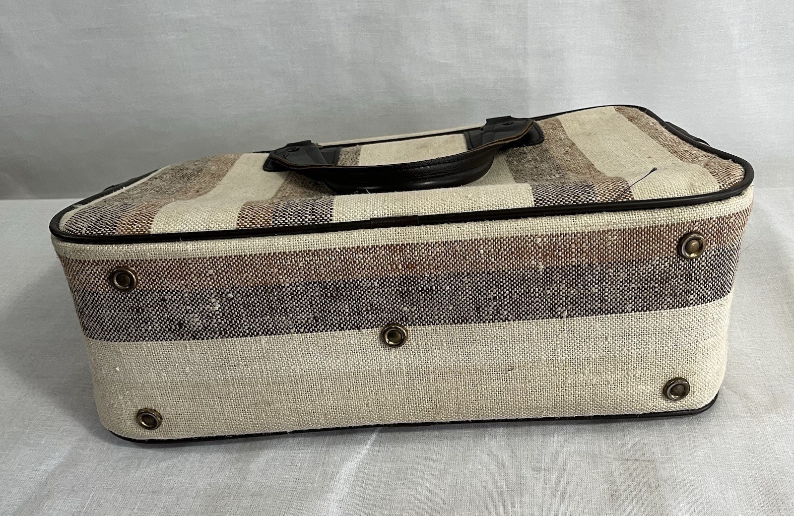 vintage MOLMAX stripe slubby canvas and leather carry-on overnight travel bag