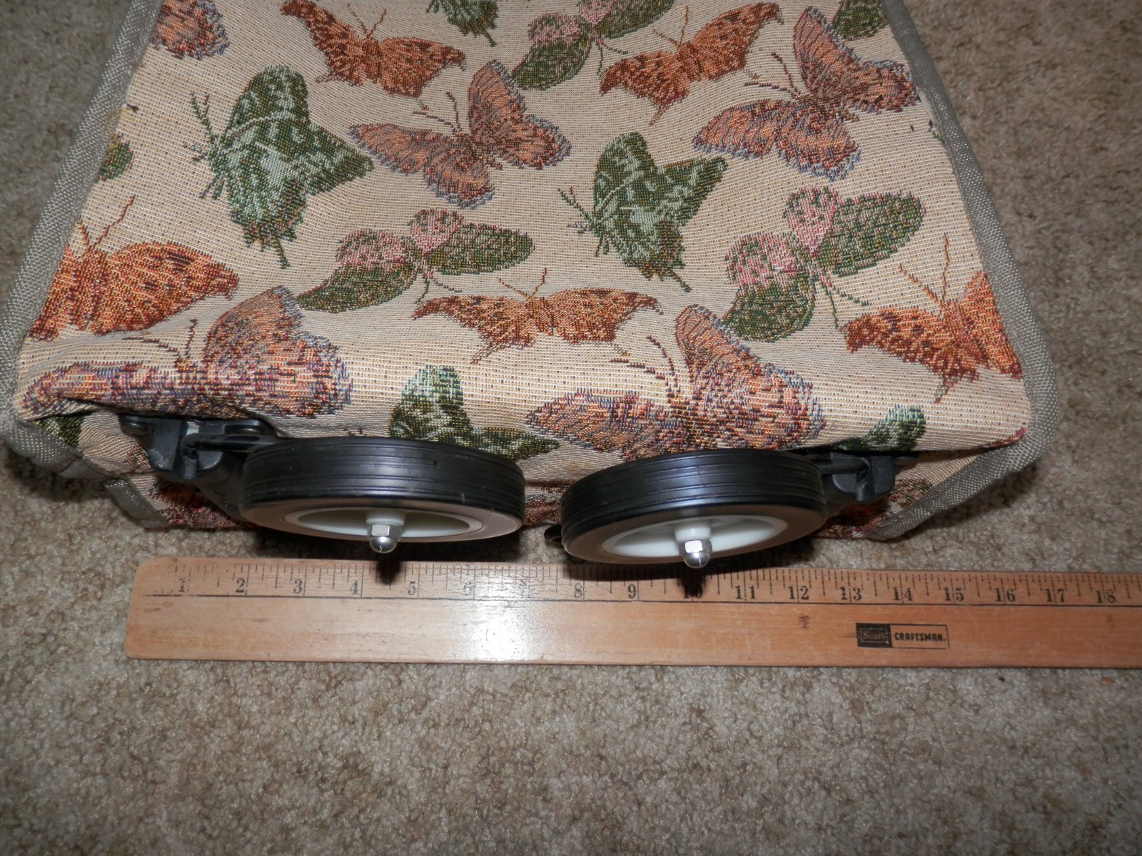 Vintage Pioneer Express Rolling Tote Bag Wheeled Luggage w/ Butterfly Tapestry