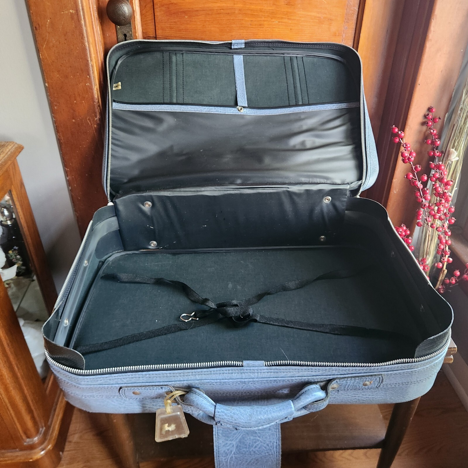 Vintage Flying Time Blue Suitcase
