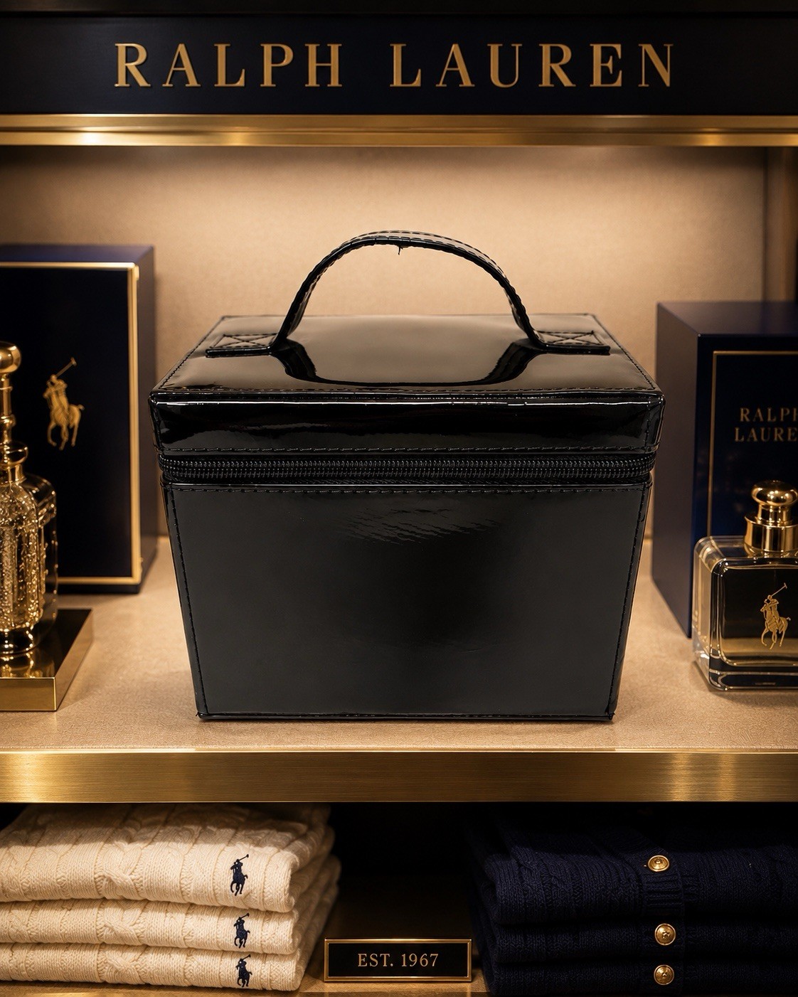 Ralph Lauren Patent Leather Vanity Makeup Luggage Train Travel Cosmetics Case