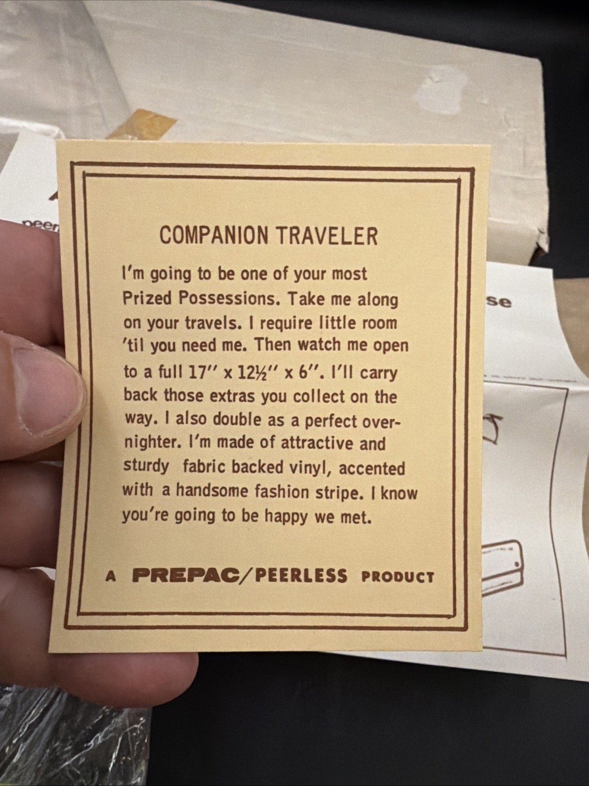 Vtg 1977 Prepac/Peerless Companion Traveler Fold Away Carrying SuitCase NOS