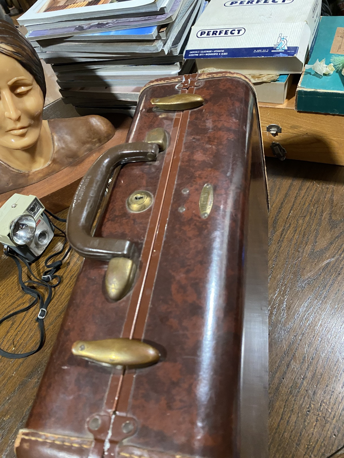Old Vintage Samsonite Brown Hard Shell Case Make Up Suitcase Luggage Mens Womens