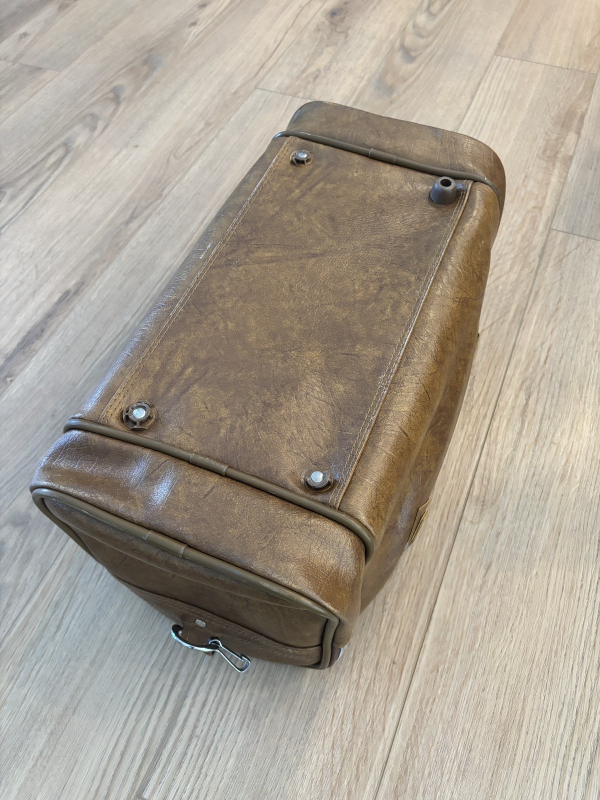 American Tourister Carry-On Vintage Duffle Bag Brown Leather Handles & Strap