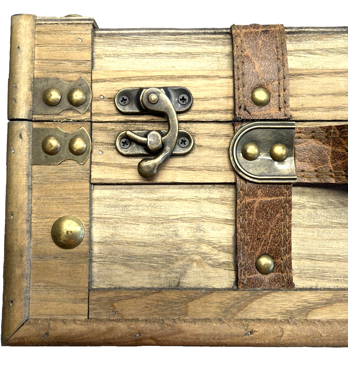 Vintage Wooden Suitcase With Leather Straps/Handles Brass Hardware 16″x10″x6″
