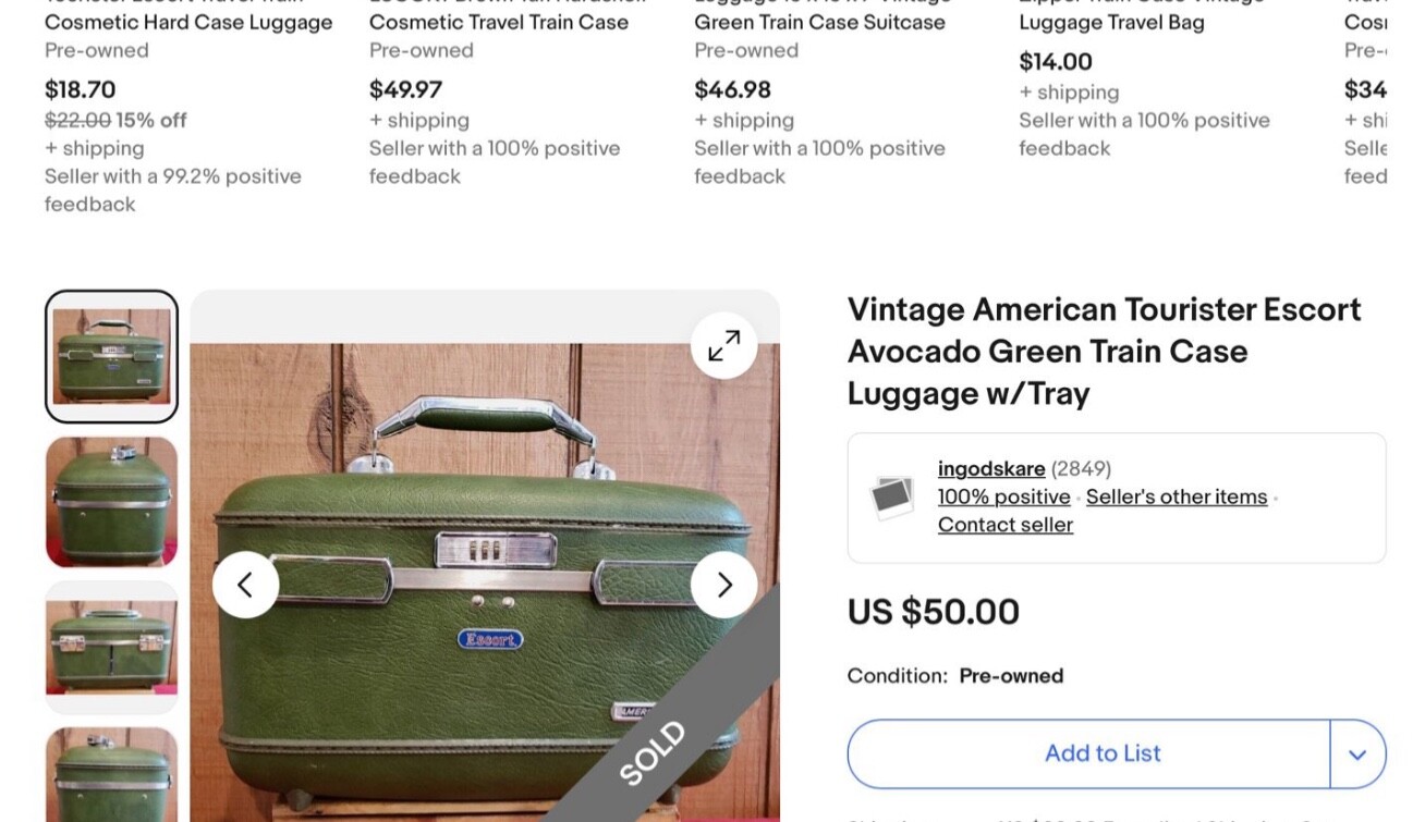 VTG 1970s ESCORT American Luggage Vanity Train Case Avocado Green-read below