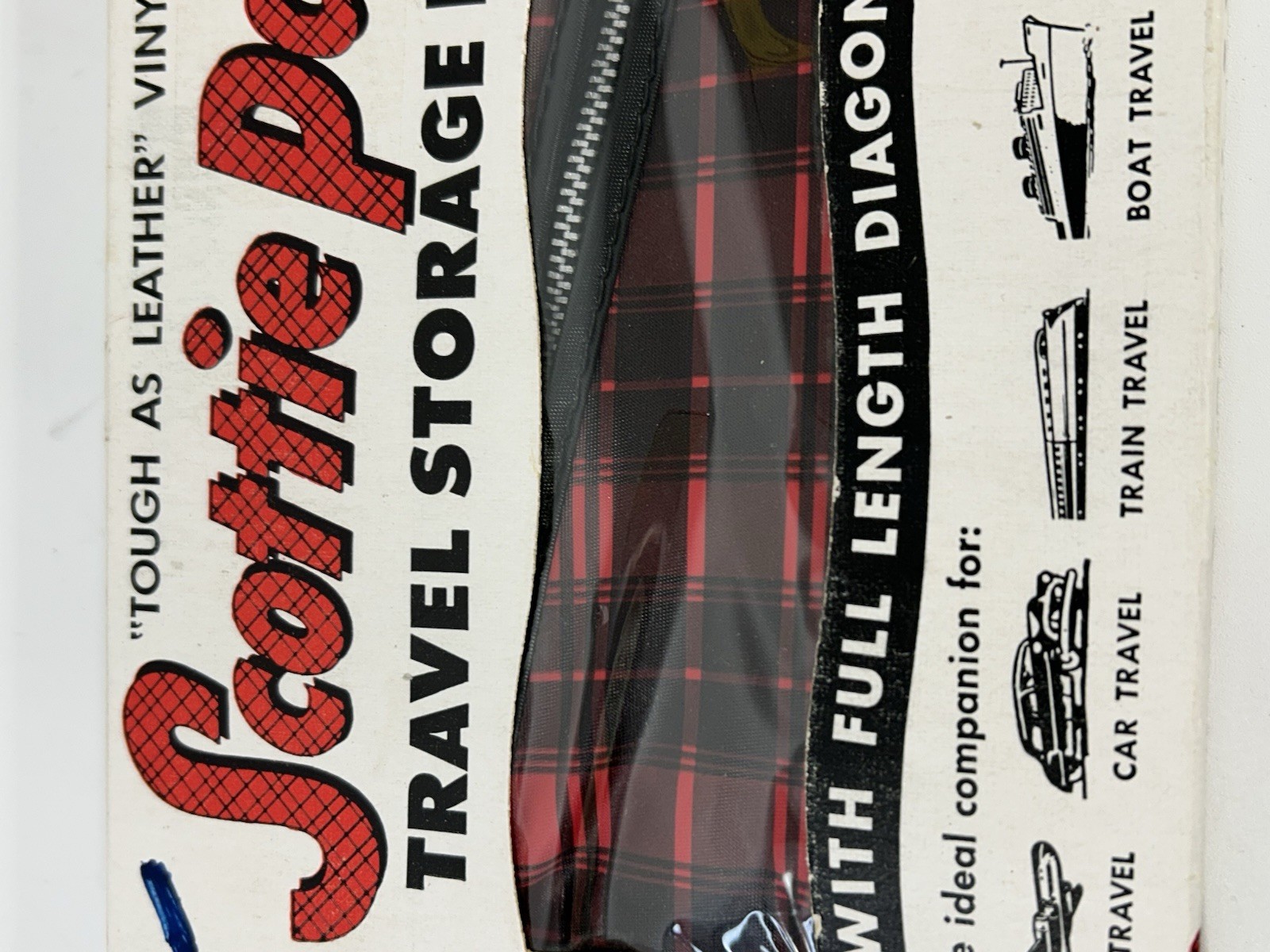 Vintage Scottie Pack Travel Storage Bag Garmet Bag Red Black Check Plastic Prop