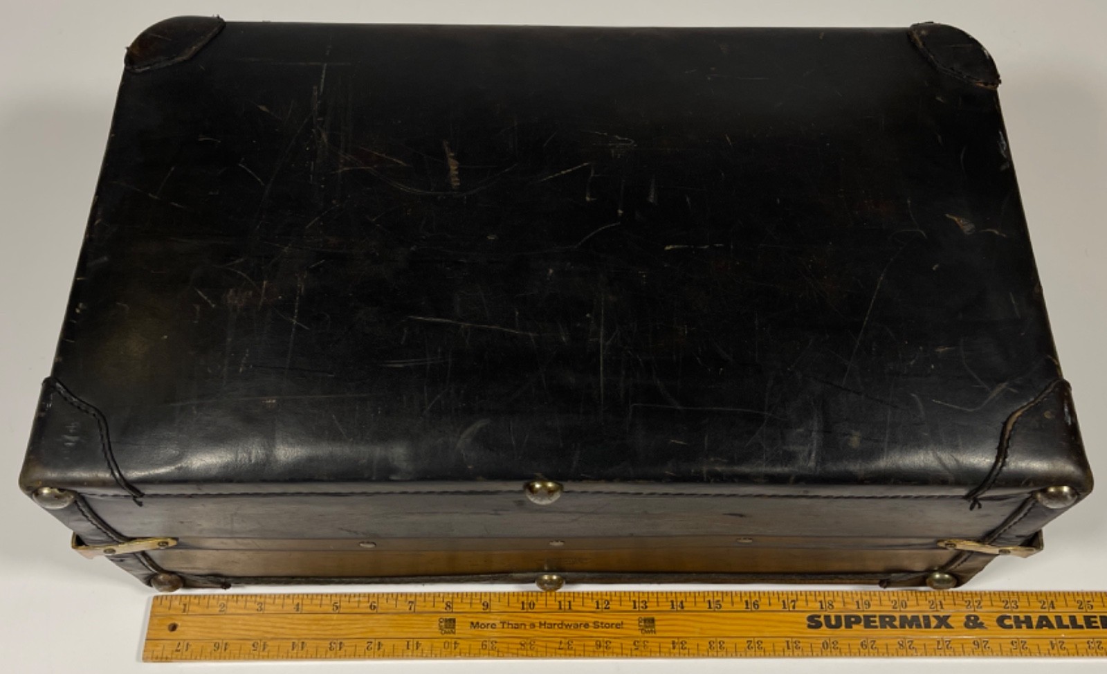 Vintage 1920s Black Leather Suitcase Travel Train Case Luggage Straps No Key