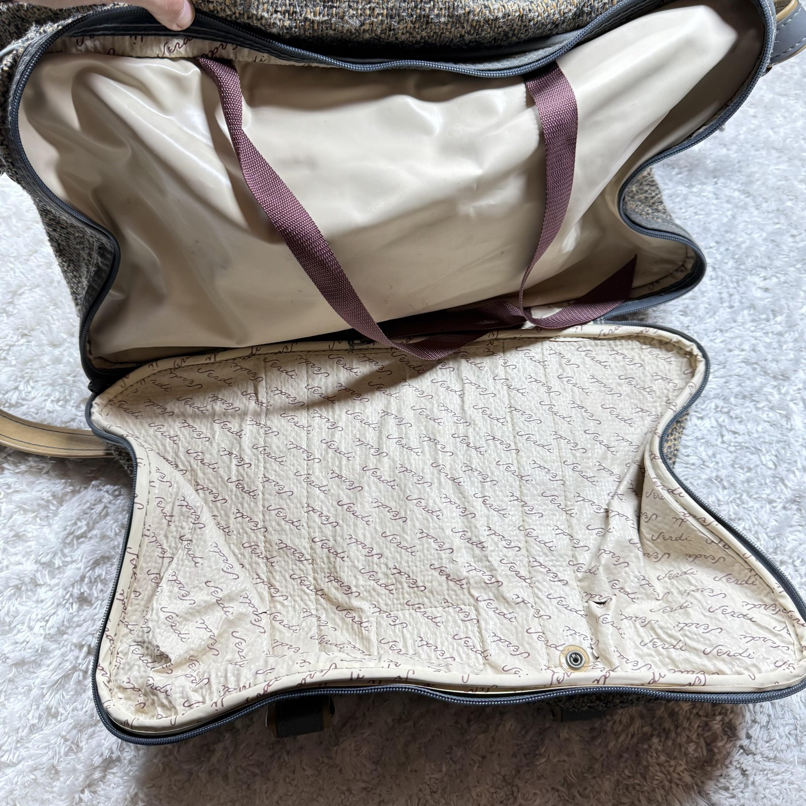 Vintage Windsor by Verdi Carry On Bag Tweed Travel Luggage Gray Faux Leather 21″
