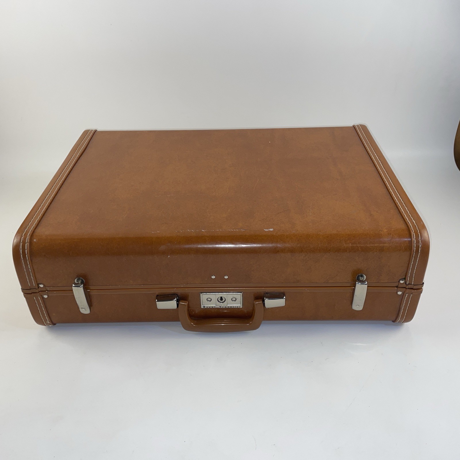 Vintage Leather Hard Suitcase Brown with Locking Metal Hardware 21” NO KEY