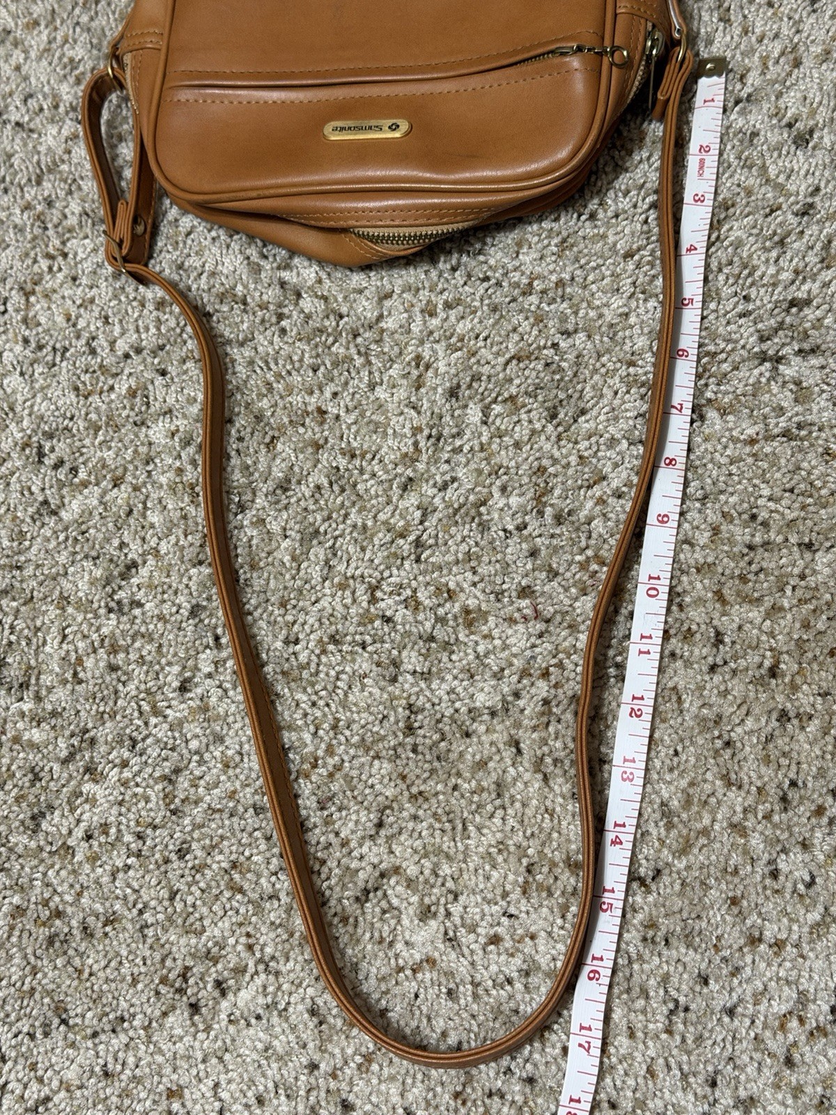 Vtg Samsonite 70s Travel Shoulder Bag Purse W/ Wallet Brown/Tan Faux Leather