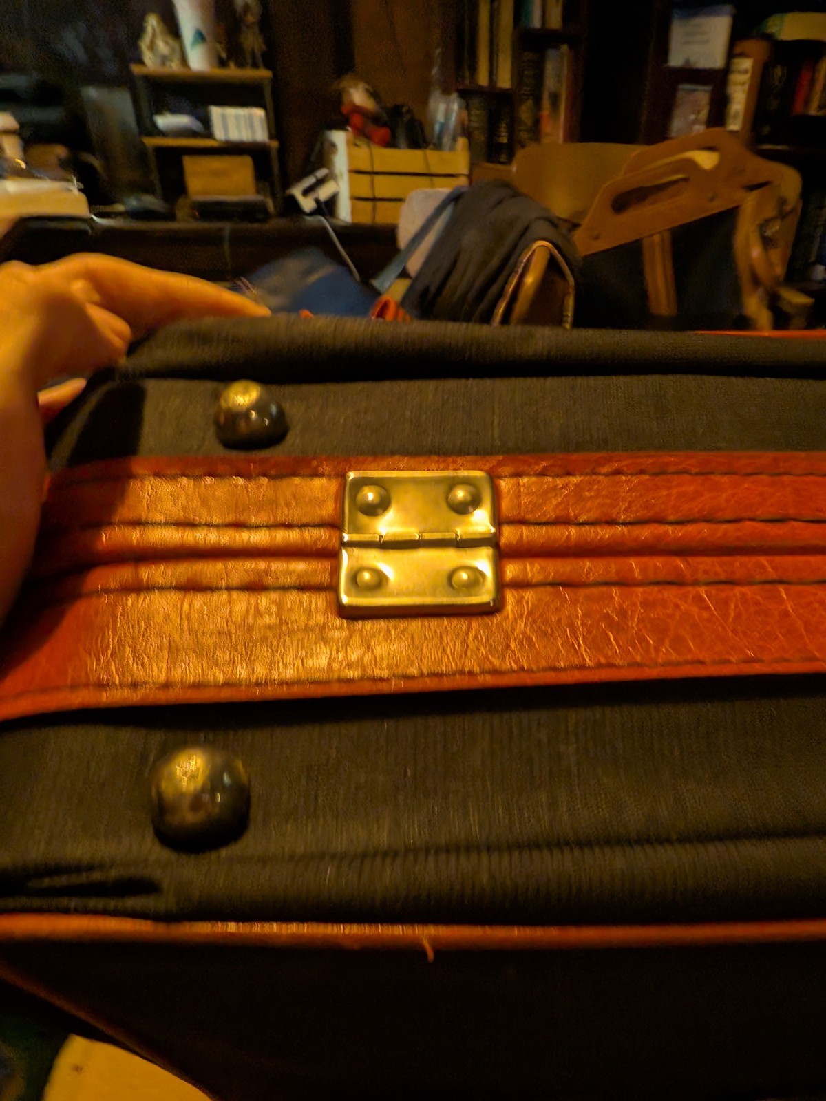 Vintage 1970s JCPenney Penncrest Soft-Sided Suitcase 24″ Black Canvas Red Vinyl