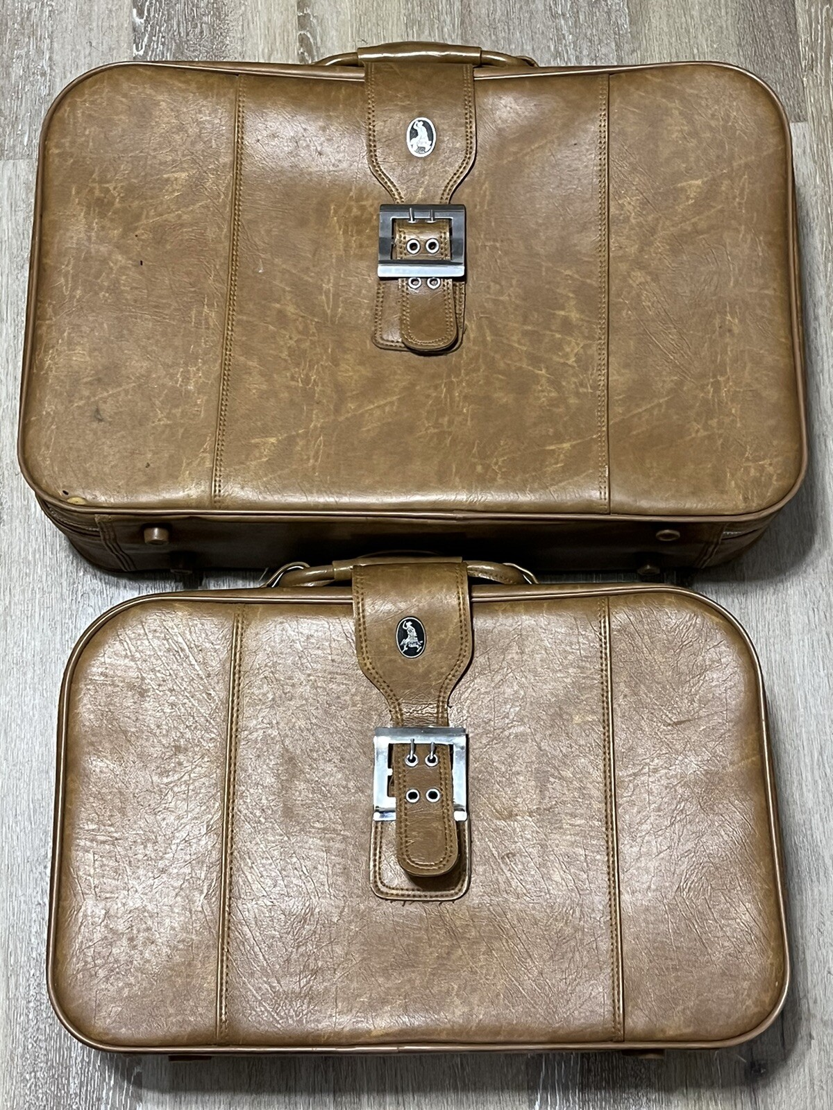 Set Of 2 Vintage Leather Mercury Suitcases Luggage Brown Travel Bags