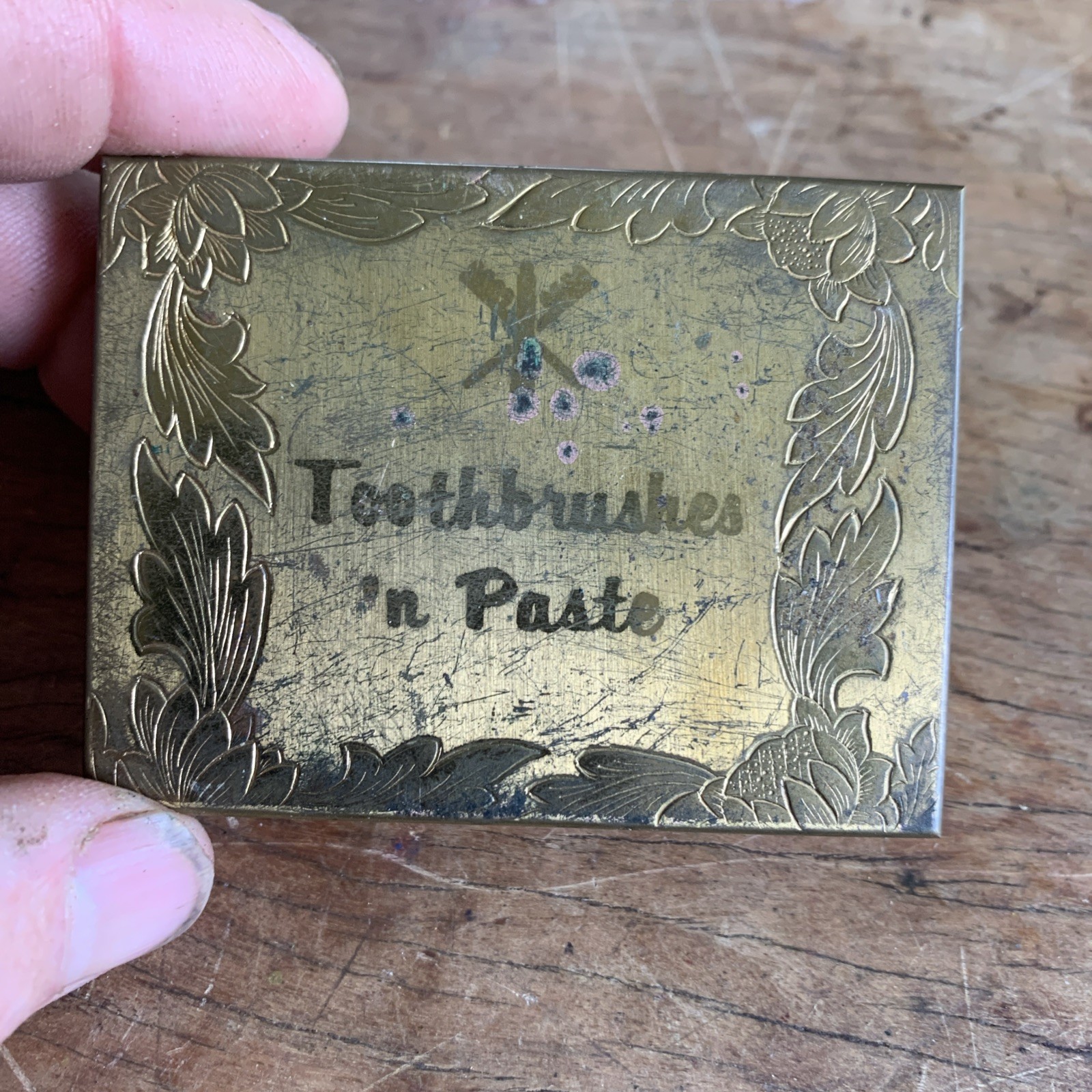 Vintage Brass Toothbrushe n Paste Travel Case 1950-1960s