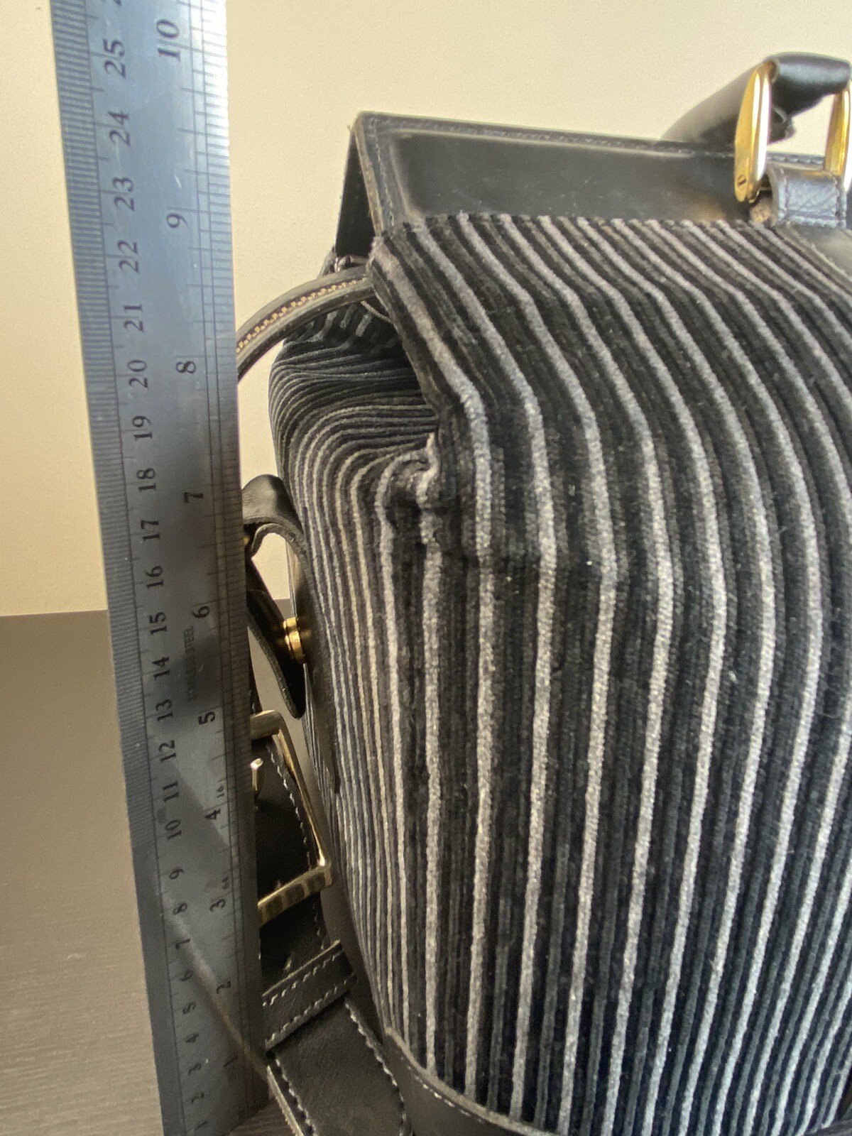 Vintage The French Company Luggage Cosmetic Travel Bag Black Corded Striped