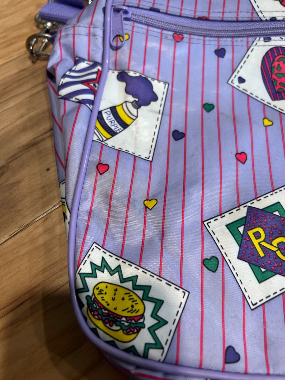 Vintage 90s Girls Travel Bags Garment Bag, Toiletry Bag Purple Stripes Bears