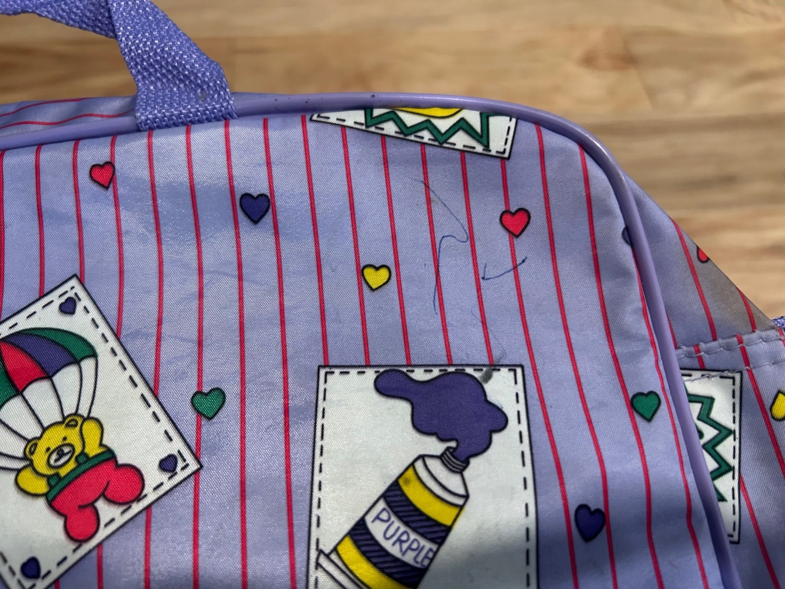 Vintage 90s Girls Travel Bags Garment Bag, Toiletry Bag Purple Stripes Bears