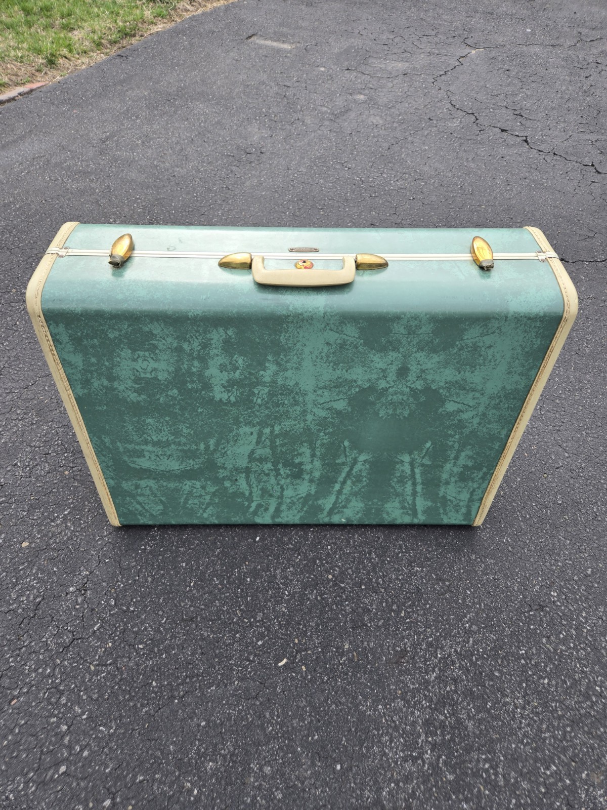 Samsonite VTG 1950s Luggage Suitcase 26″x19″x8″ Marbled Green SHWAYDER No Key