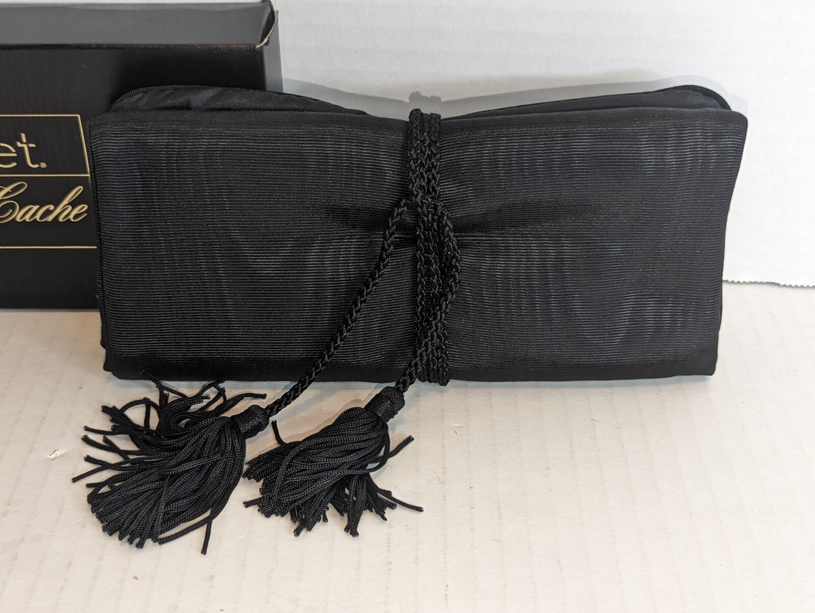 Vintage Monet Jewelry Cache Travel Case Soft Side Black Original Box