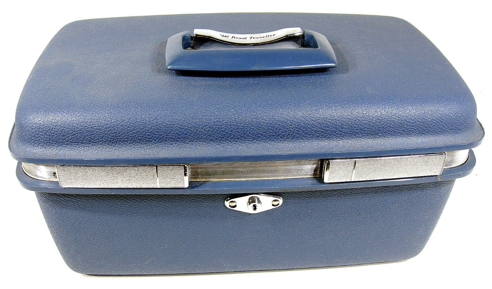 Vintage Royal Traveller Aurora Train Make Up Case With Tray & Mirror No Key Blue