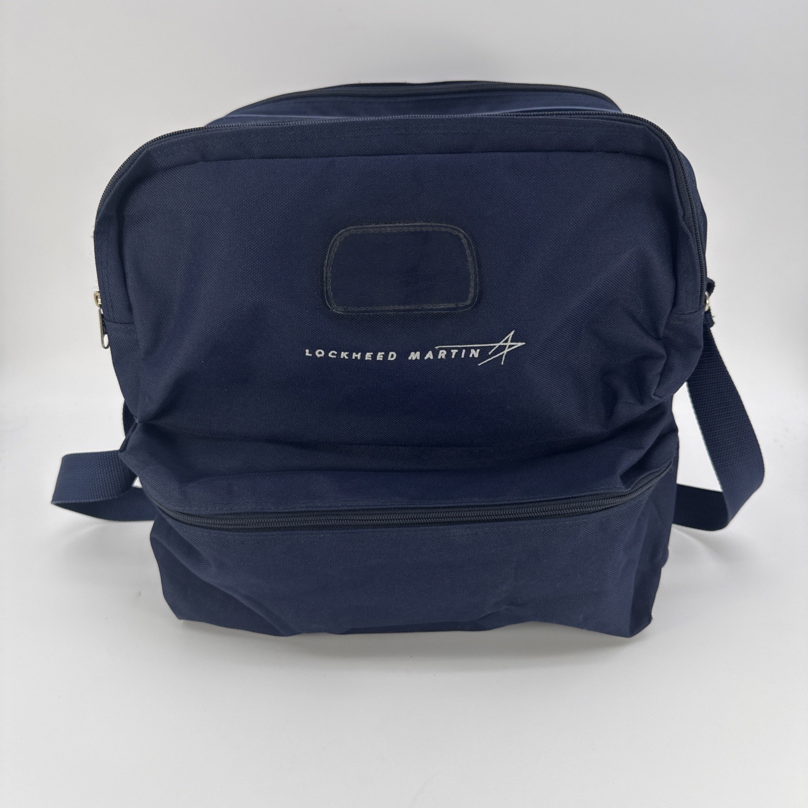 Vintage Lockheed Martin Logo Shoulder Duffel Bag Carry On Blue Nylon 4 Pockets