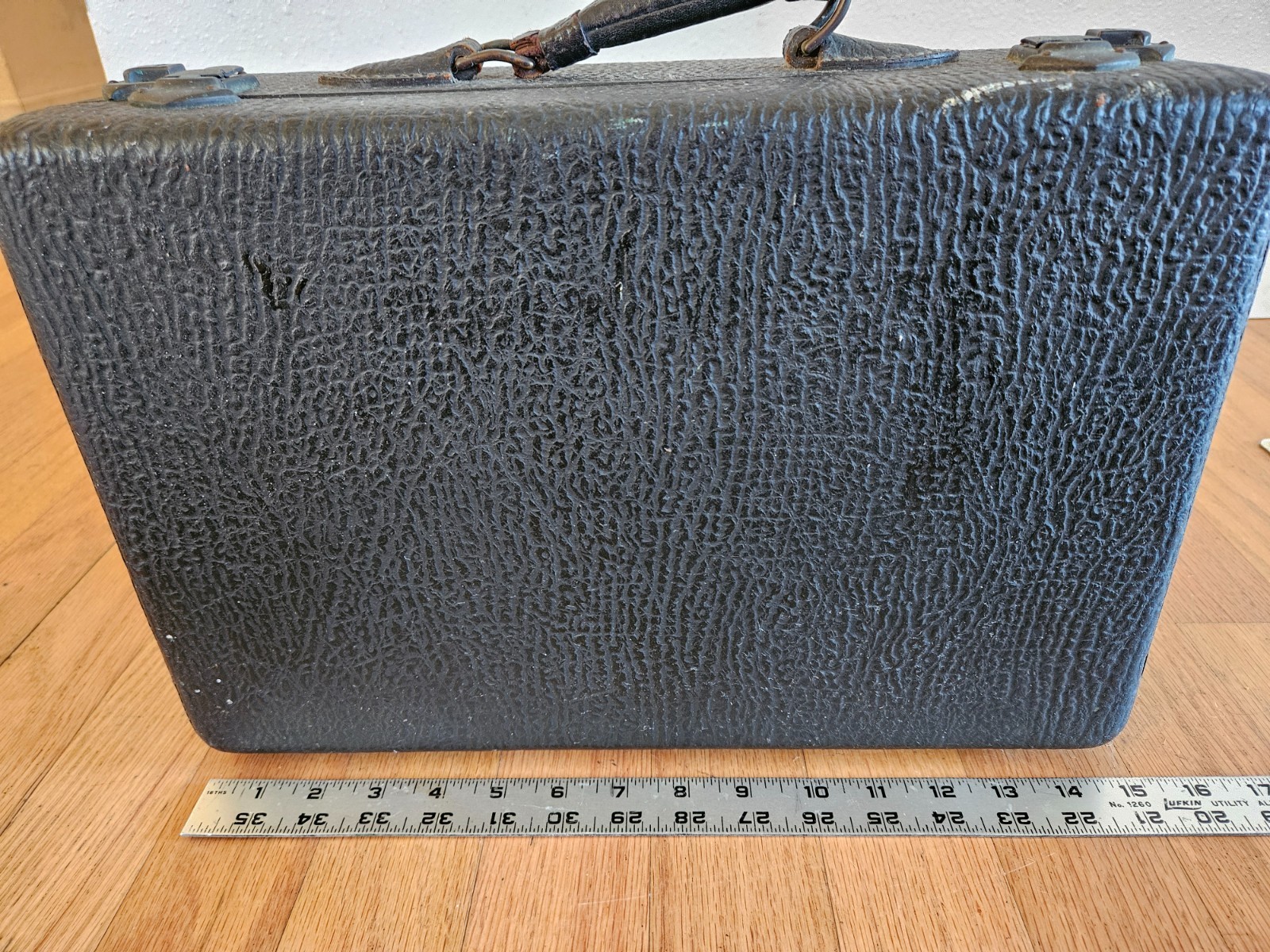 Vintage Mid Century Cowhide Black Leather Travel Vanity Case Rustic Carry Case
