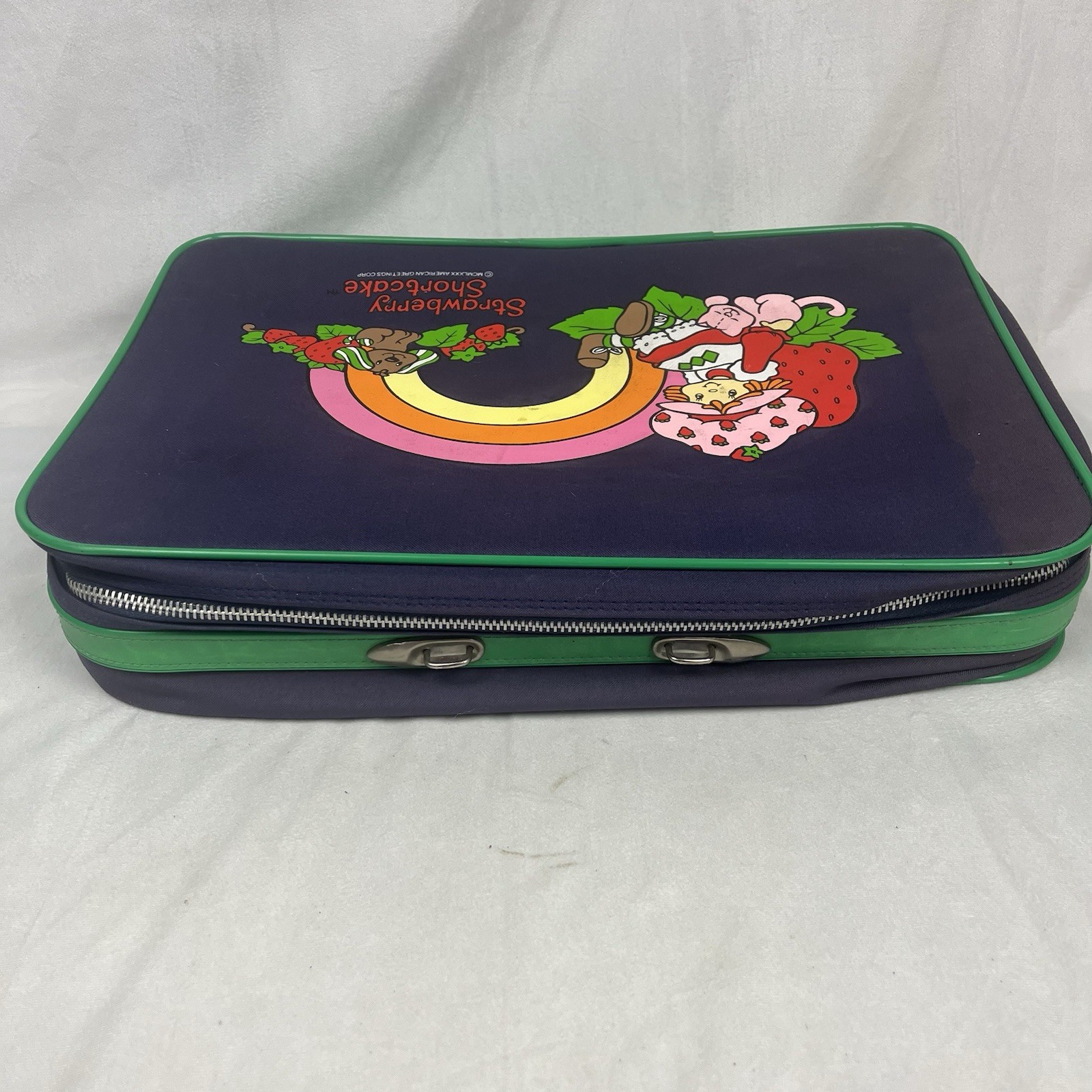 VTG 1980 Strawberry Shortcake Rainbow Navy Kid’s Small Canvas Suitcase NO HANDLE