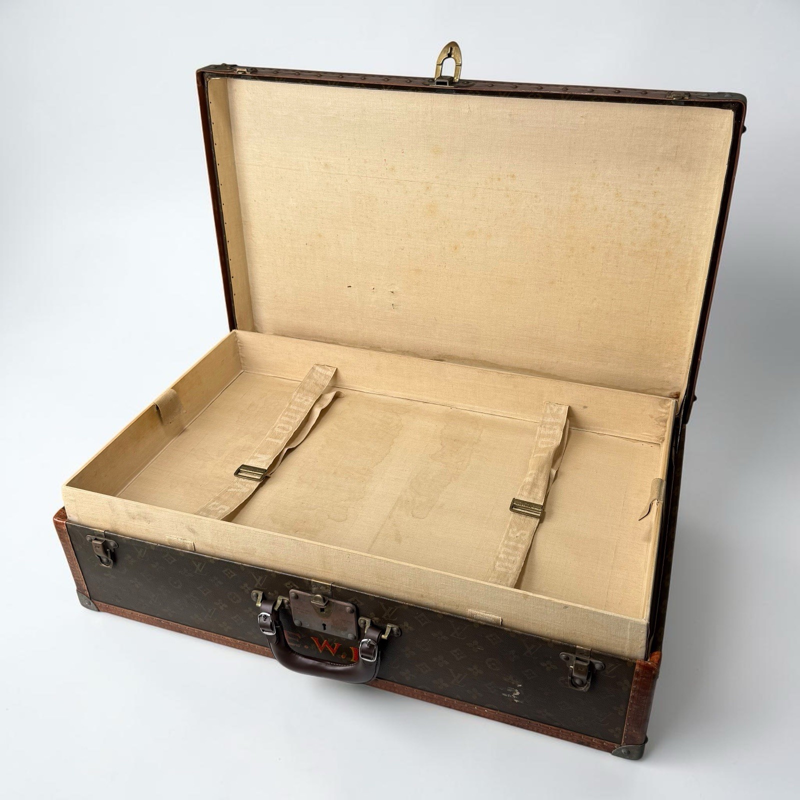Antique Louis Vuitton Monogram Travel Trunk Suitcase W Insert Circa 1930s