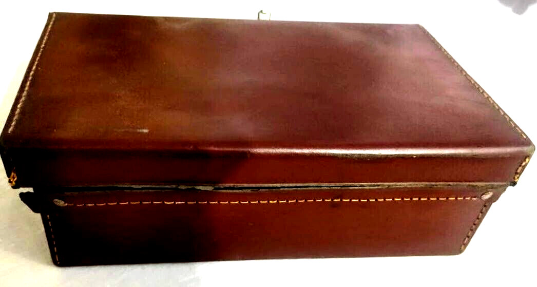 Vintage Hard Leather Case Center Lock With Key, Leather Handle Push locking key