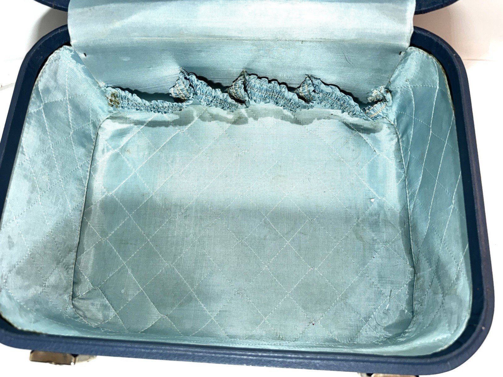 1950s Vintage American Voyager Luggage Travel Train Makeup Case Blue 13.5x10x9″
