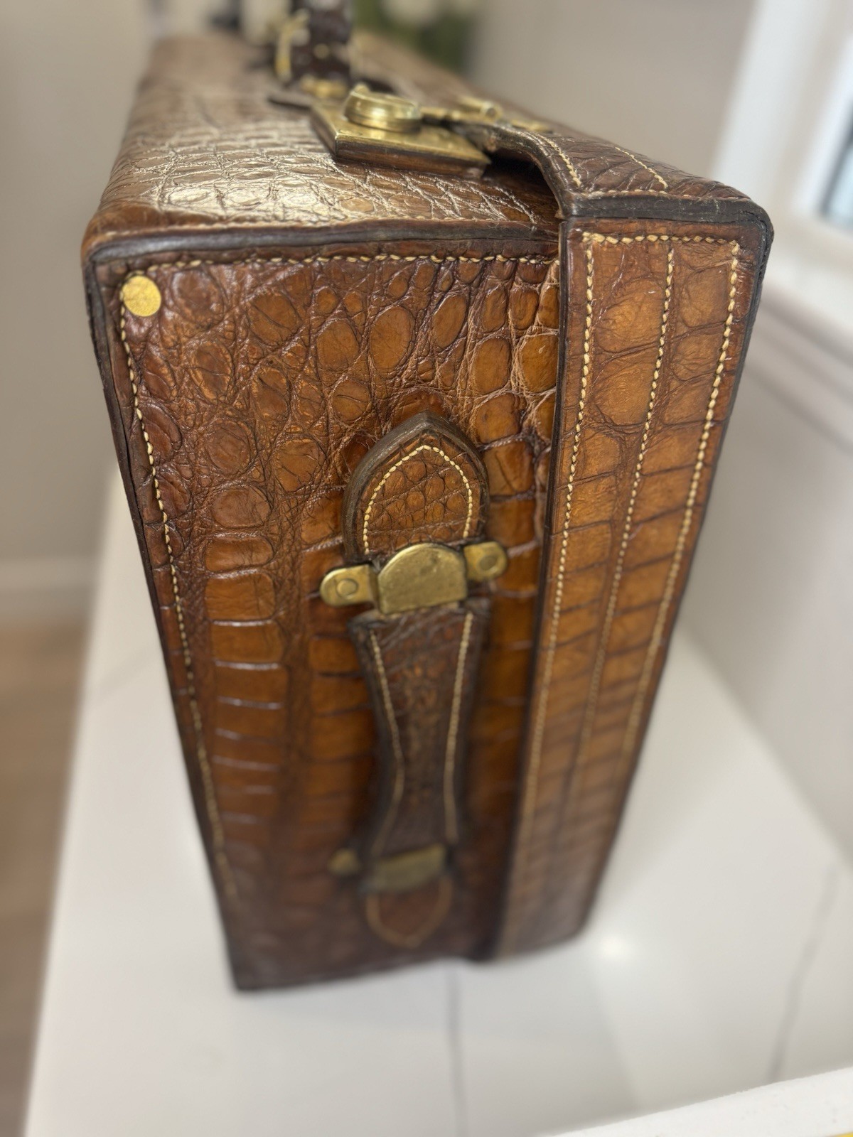 1900s Large Real Crocodile Suitcase