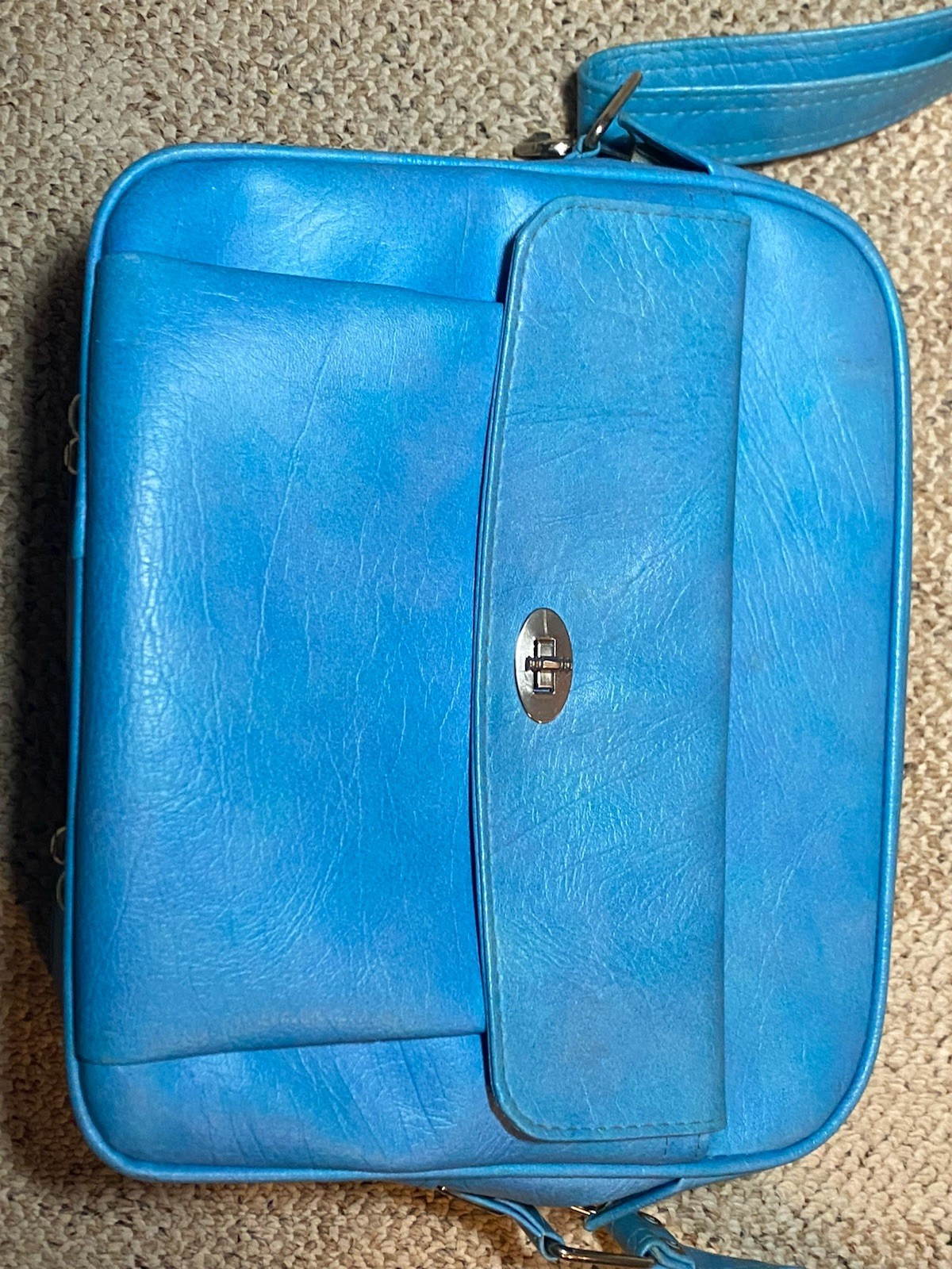 Vintage Samsonite Blue Carry On Travel Shoulder Bag Tote With Lock & Key