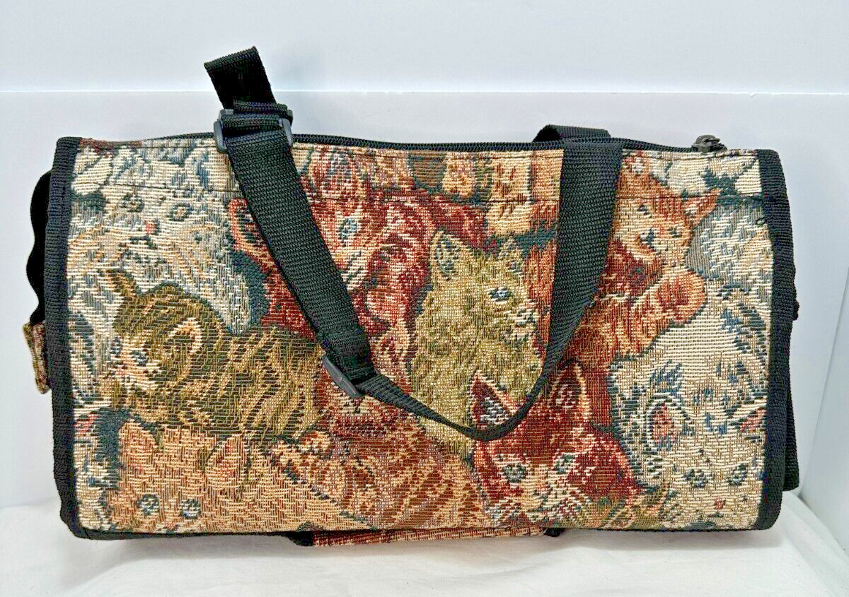 Vintage Cat Tapestry ALFA Portable Travelgear Fold Up Bag W/Rollers #10059