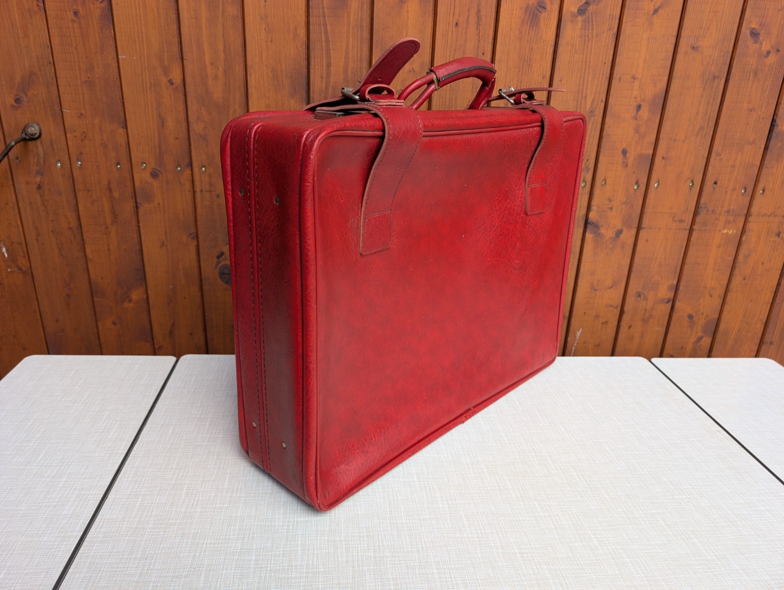 Space Age Designer Vintage Retro Travel Suitcase 70s Faux Leather Red