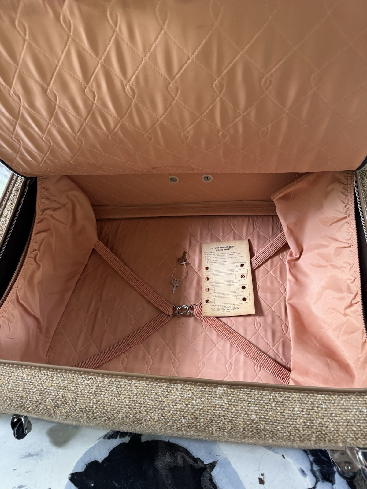 Vintage 1970s Skyway Tweed Luggage Set Brown Textured With Leather Like Trim Key