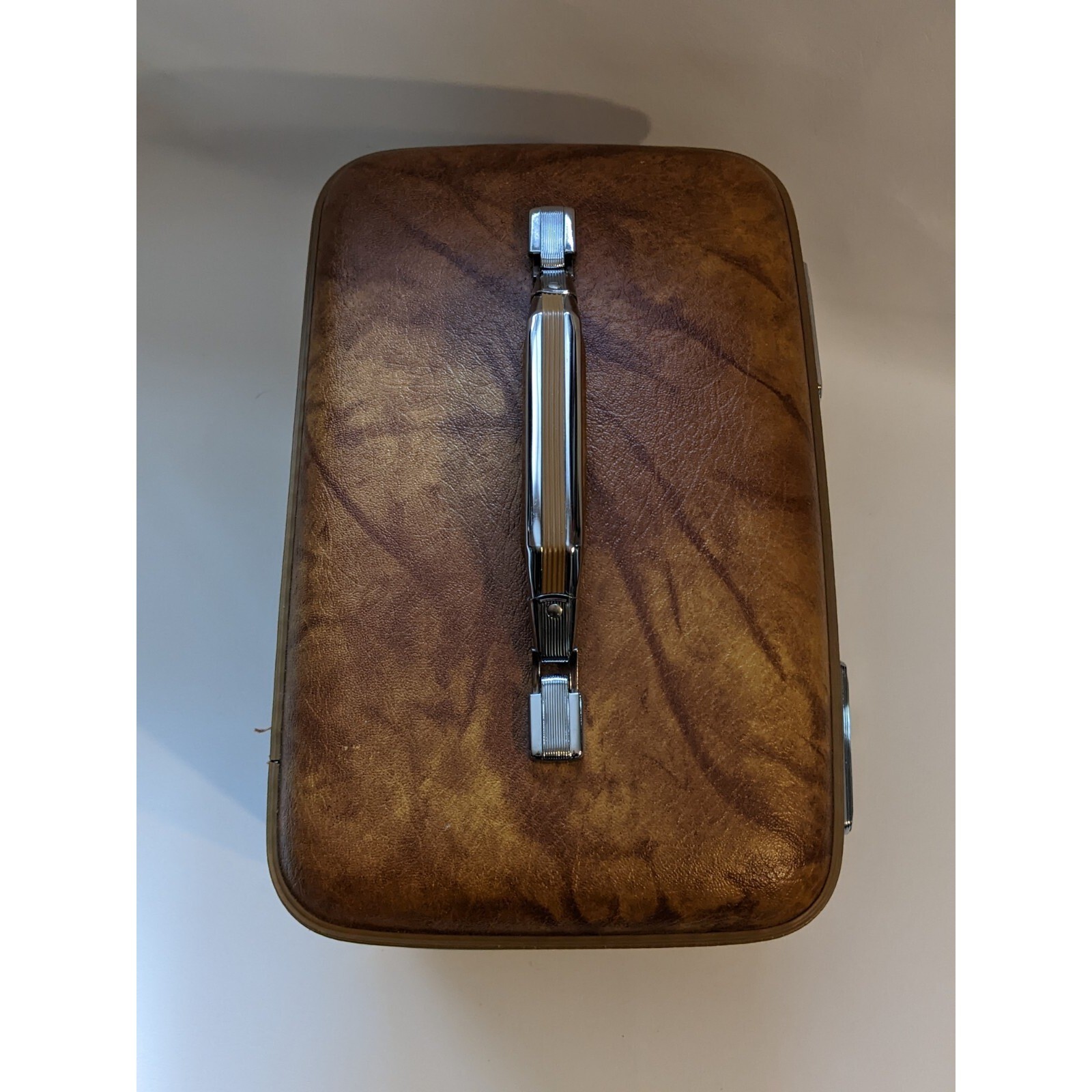 Vintage American Tourister Train Case Brown Marble Vanity Makeup Box with Tray