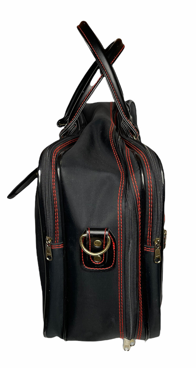 Vintage Sasson Duffel Bag Suitcase Luggage Travel Tote Black Carry On Red Stitch