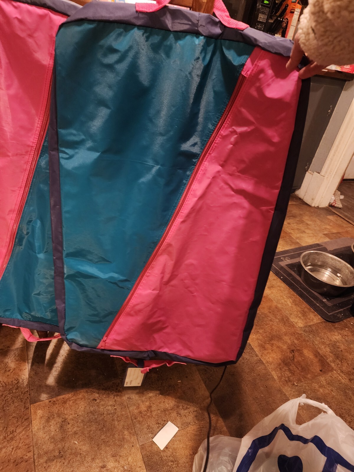 2 Vintage 1980’s Pink Color Block Hanging Roll Up Garment Bags. Stranger Things
