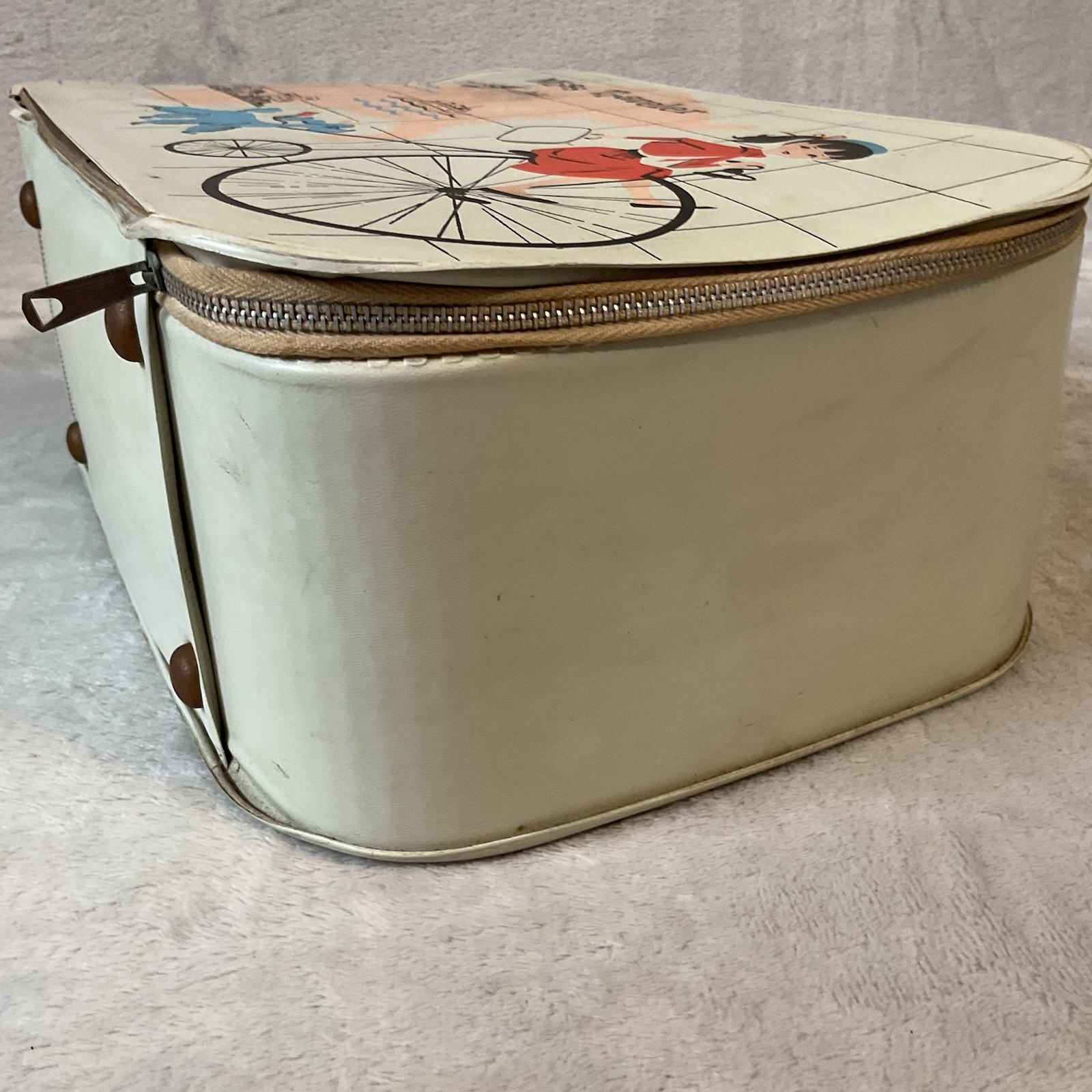 Vtg Suitcase Miss Traveler 1950s Kid Luggage Suitcase Overnight Girl Bike Poodle