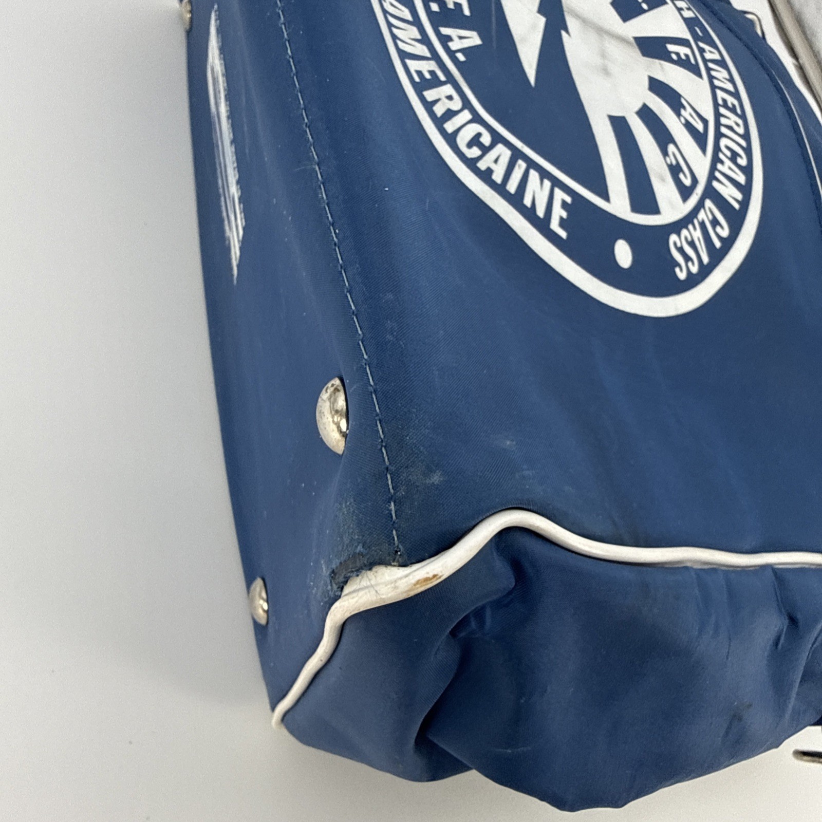 vintage 1970s 1980s French-American Class Vinyl Travel Luggage Carry On Bag Blue