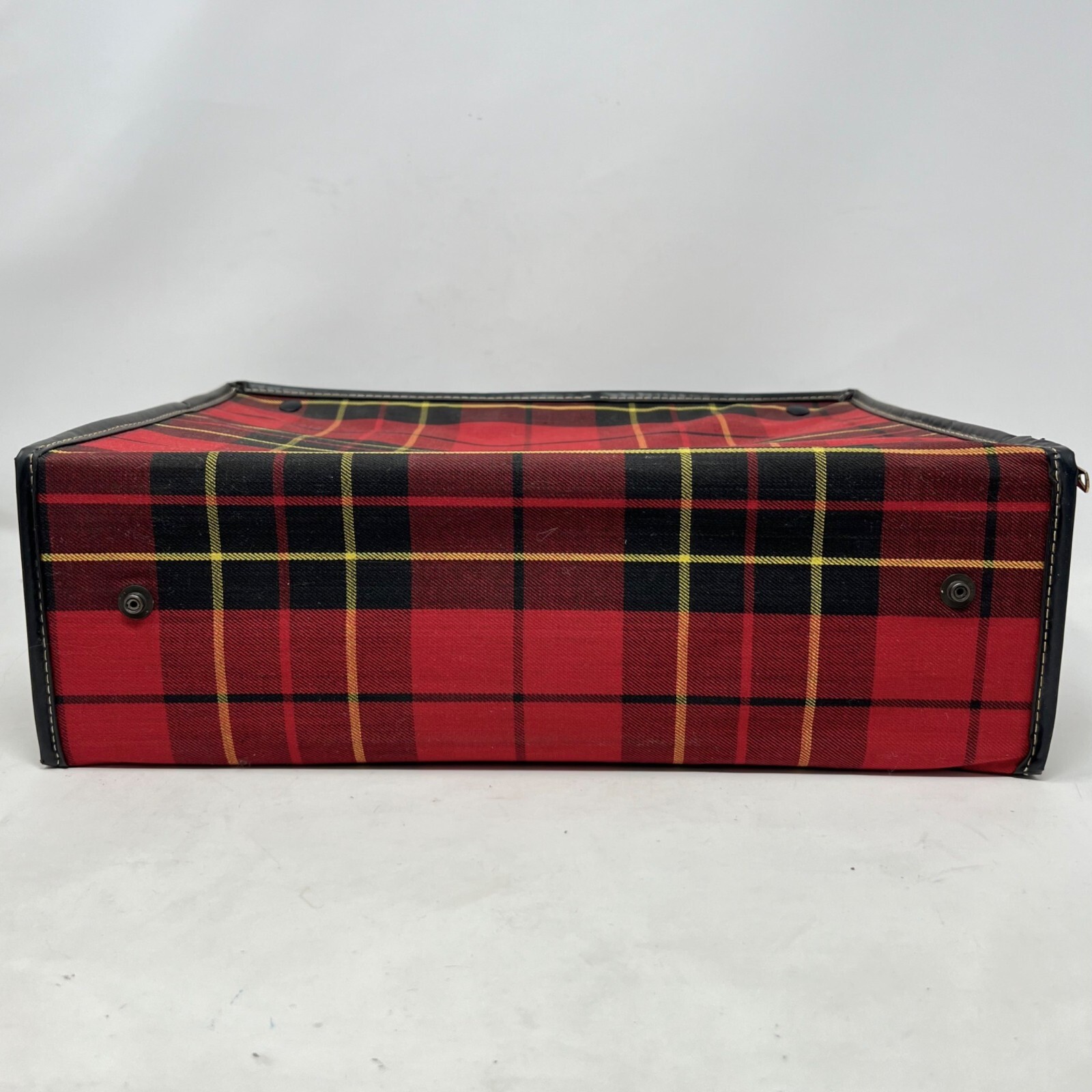 Vintage 1960’s Red Plaid Fabric Folding Collapsible Small Lightweight Suitcase