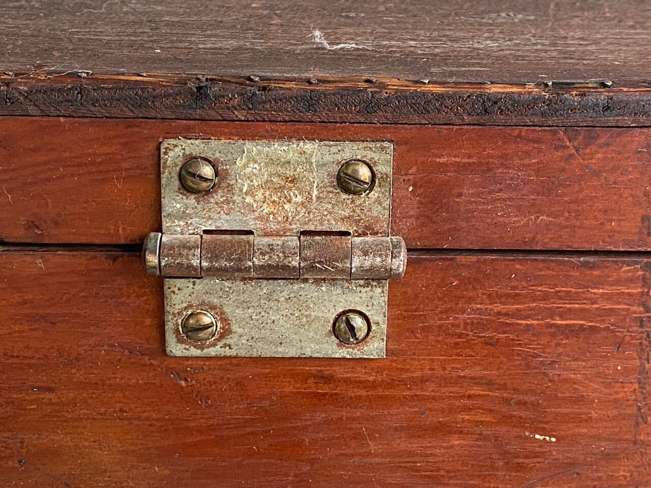 Large Antique Wood Box Trunk Carrying Case with Metal Latch & Hardware Luggage