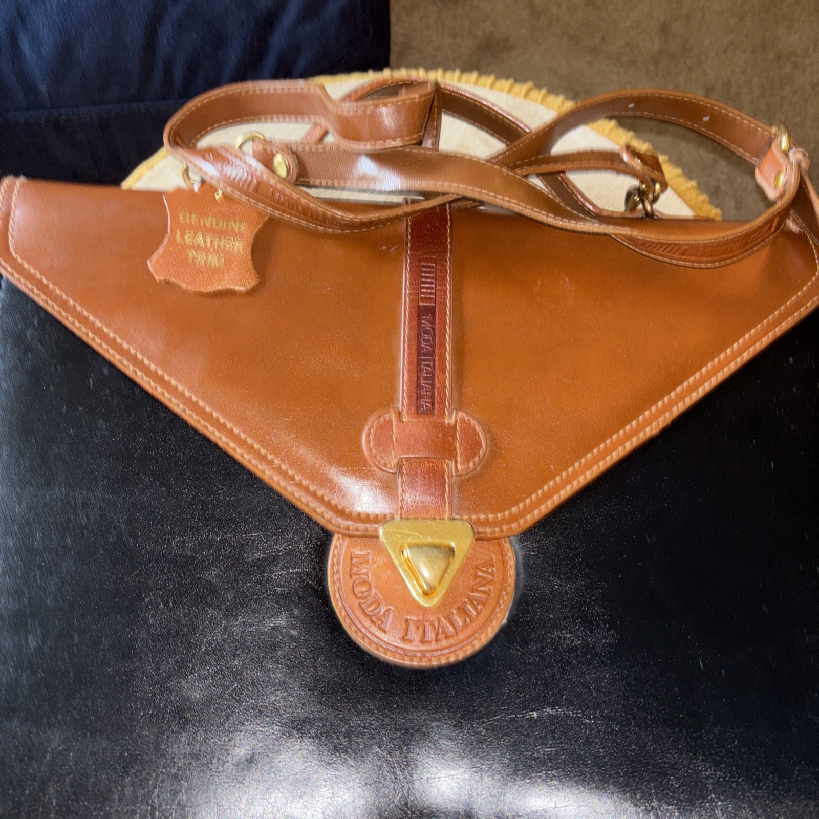 Vintage Moda Italiana Leather Briefcase Attache Black Brown Top Handle & Clasp